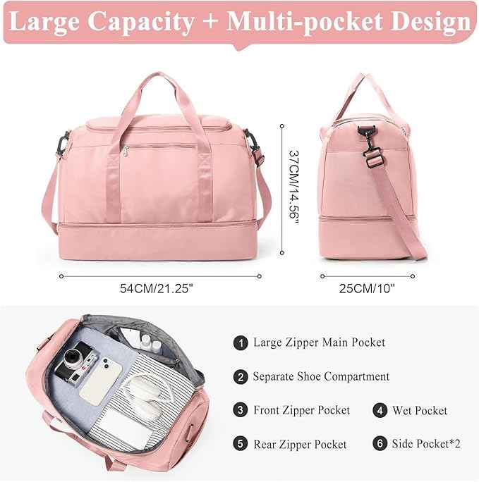 Extra Large Travel Duffle Bag,Carry on Overnight Weekend Bag with Shoes Compartment,Weekender Bags for Women for Travel Business Trips Sport Hospital