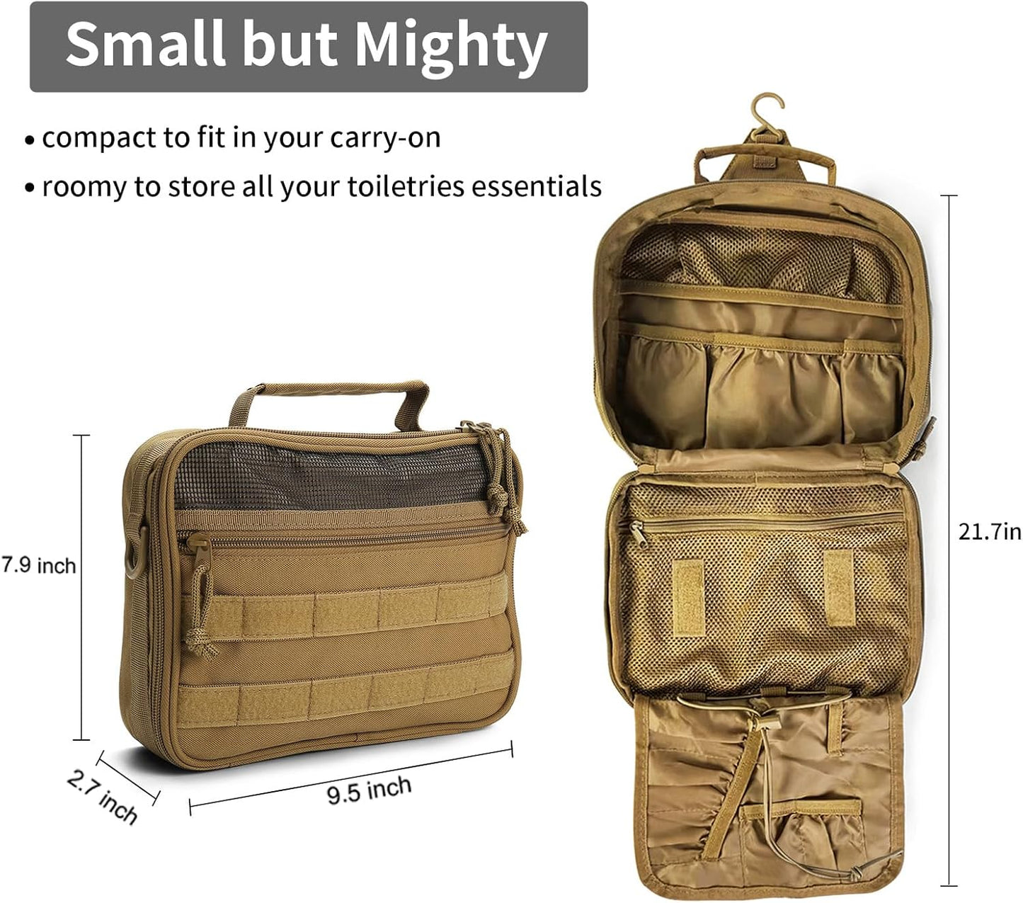VELVEBAG Toiletry Bag for Men, Mens Travel Bag Toiletry Organizer Dopp Kit Waterproof Bathroom essentials Hanging Shaving toiletries Bag for Men Travel for Cosmetic,Toiletries Accessories, Khaki - Roamly