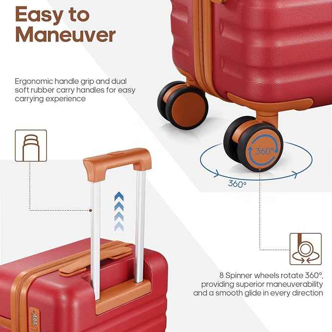 UKEIN Luggage Sets 3 Piece, PC Hardside Checked Luggage 28 Inch With Spinner Wheels with TSA Lock, Large Suitcase Set With Travel Backpack for Men (Red, 3 piece set (28inch))
