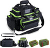Goture Fishing Tackle Bag with 4pcs 3700 & 2pcs 3600 Tackle Boxes, 600D Water-Resistant Soft Side Saltwater Gear Storage Fishing Bag with Rod Straps, Detachable Water Bottle Pouch, Waterproof Bottom