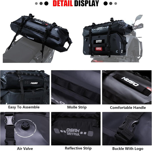 Waterproof Duffel& Luggage Bag - Motorcycle Dry Bag Tail Saddle Bags with Roll Top Closure,Large Storage Space,for Camping, Kayaking, Fishing & Traveling(Grey, 20L)