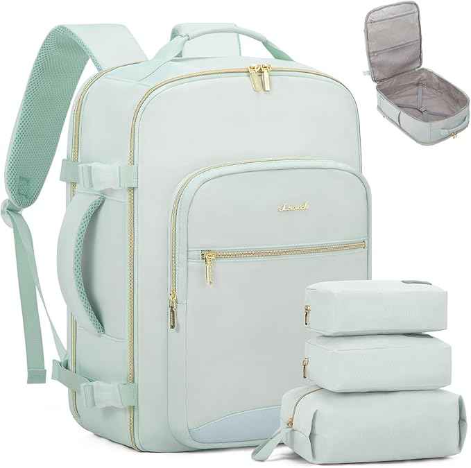 LOVEVOOK Travel Backpack for Women & Men 40L,Airline Approved Carry On Backpack Travel Essentials,TSA Carry on Luggage,Waterproof Personal Item Travel Bag Suitcase,3 Packing Cubes,Turquoise-Turquoise