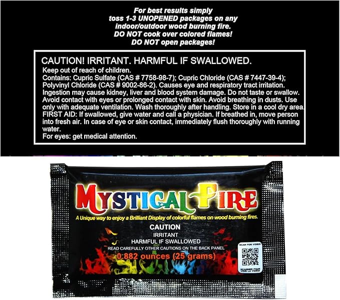Mystical Fire Color Changing Packets Fire Pits Campfire Enchanted Multi-Color Magical Fun for Indoor Fireplace or Outdoor Use- Pulsating Flame Colorant- 0.882 Ounces 50pk