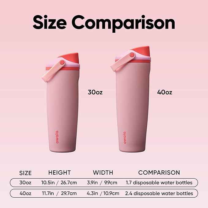 Owala FreeSip Sway Insulated Stainless Steel Water Bottle with Two-Way Spout, Built-In Straw and Bucket Handle, Made for Travel, School, and Sports, 30oz, BPA Free, Leak Proof, Pink Angel Food Cake