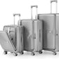 3 Piece Luggage Set 100% PC Hardshell, Front Opening Expandable Suitcase (20/24/28) with Laptop Compartment & Free Custom PVC Covers, Trunk Style Lightweight Spinner Wheels TSA Lock (Silver)