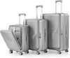 3 Piece Luggage Set 100% PC Hardshell, Front Opening Expandable Suitcase (20/24/28) with Laptop Compartment & Free Custom PVC Covers, Trunk Style Lightweight Spinner Wheels TSA Lock (Silver)