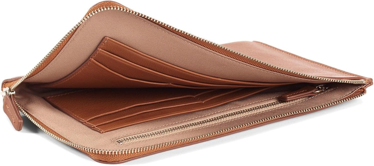 Leatherology Cognac Slim Zip Travel Wallet - Compact and lightweight, Versatile storage, Zip closure - Roamly