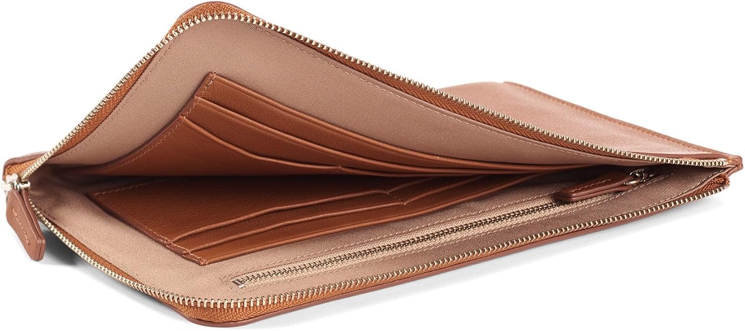 Leatherology Cognac Slim Zip Travel Wallet - Compact and lightweight, Versatile storage, Zip closure - Roamly