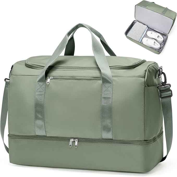 Large Travel Duffle Bag,Carry on Overnight Weekend Bag with Shoes Compartment,Weekender Bags for Women for Travel Business Trips Sport Hospital,Olive Green