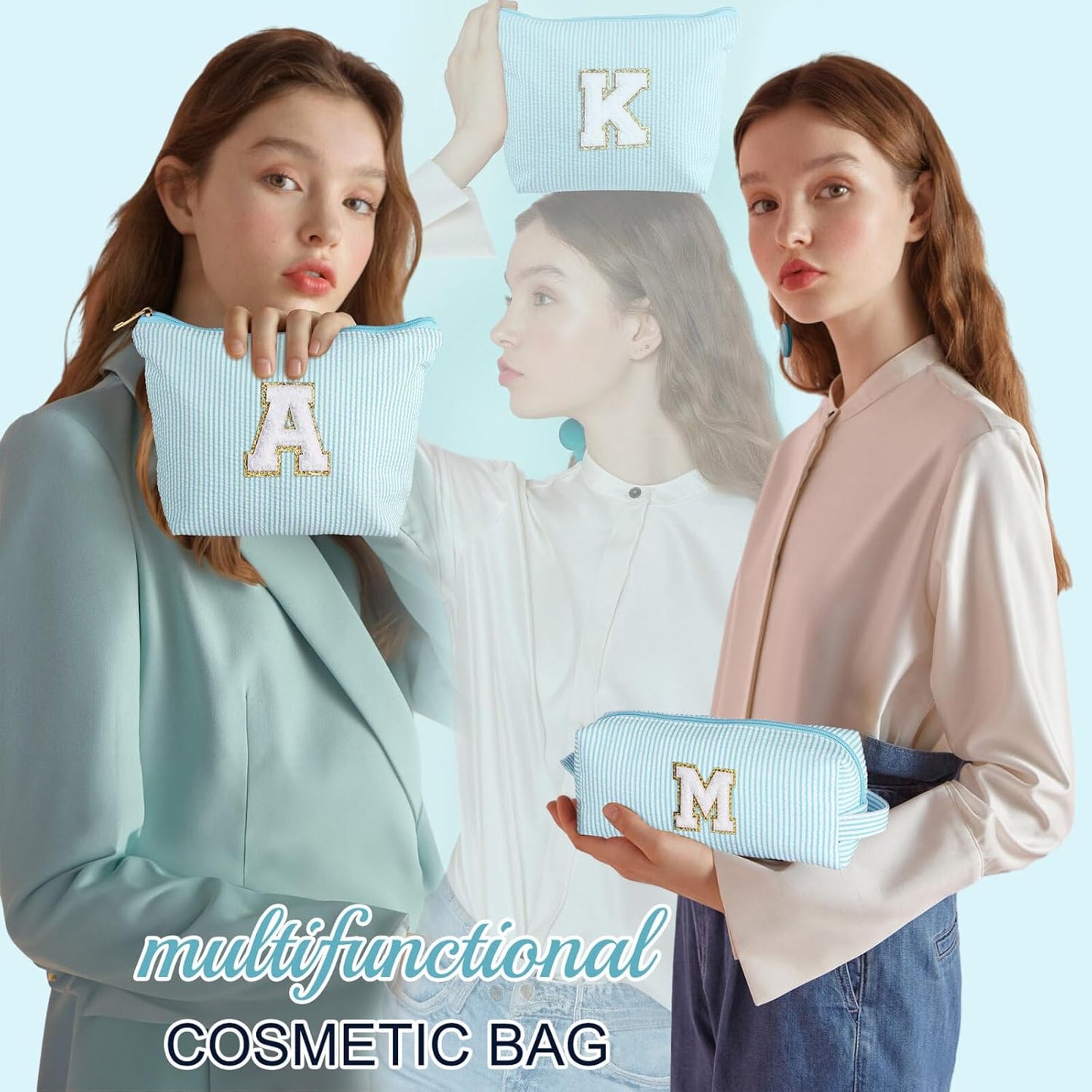 YOOLIFE Cute Makeup Bag for Women & Girls - Cosmetic Bag | Initial Make Up Bag | Personalized Gift for Women / Her | Bridal Shower & Mother's Day Gift - Roamly