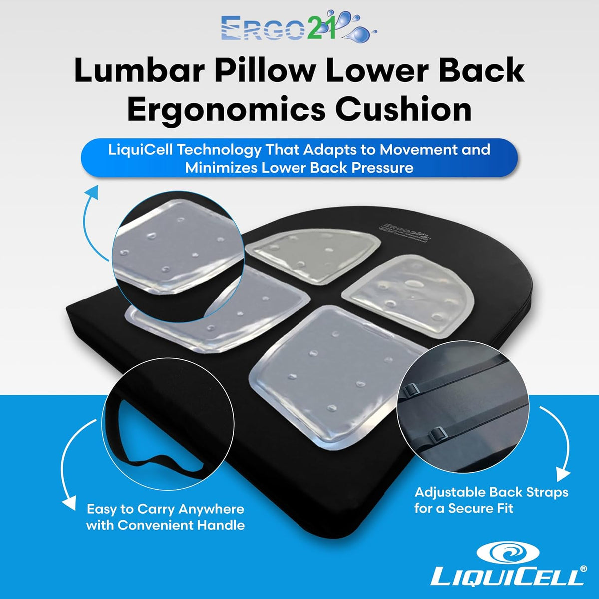 Lumbar Pillow Lower Back Support Cushion for Back Rest, Good Posture, Spine Pain, Long Sitting Hours at Chair, Office, Car Seat, Wheelchair, Large (18" W x 24”x 1.5”)