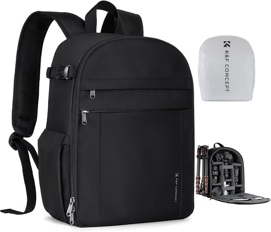 K&F CONCEPT Lightweight Camera Backpack Bag, Professional Photography Bag Compatible with Canon/Nikon/Sony Camera and Lens Accessories, Camera Case with Tripod Strap & Rain Cover