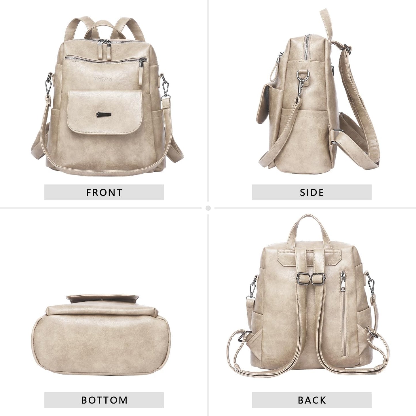 PU Leather Backpack Purse for Women Fashion Multipurpose Design Handbag Ladies Shoulder Bags Travel Backpack Beige