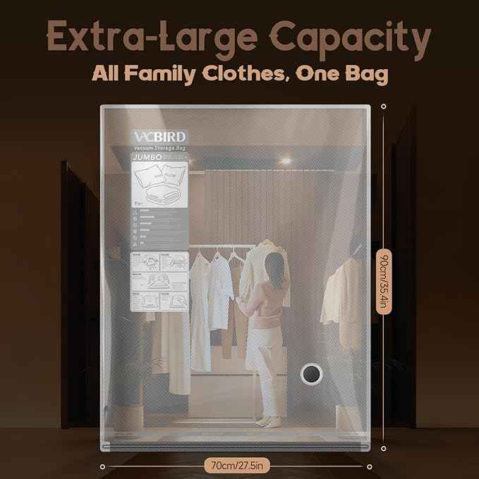 15 Jumbo Size Vacuum Bags for Clothes Storage,Space Saver for Luggage Packing and Moving,Vacuum Sealed Bags for Clothing, Bedding, Blankets and Comforters