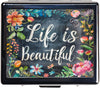 Cute and Portable Metal Pill Organizer – 8 Compartments, Elegant Chrome Finish, Ideal for Travel and Daily Use (Life is Beautiful Floral)