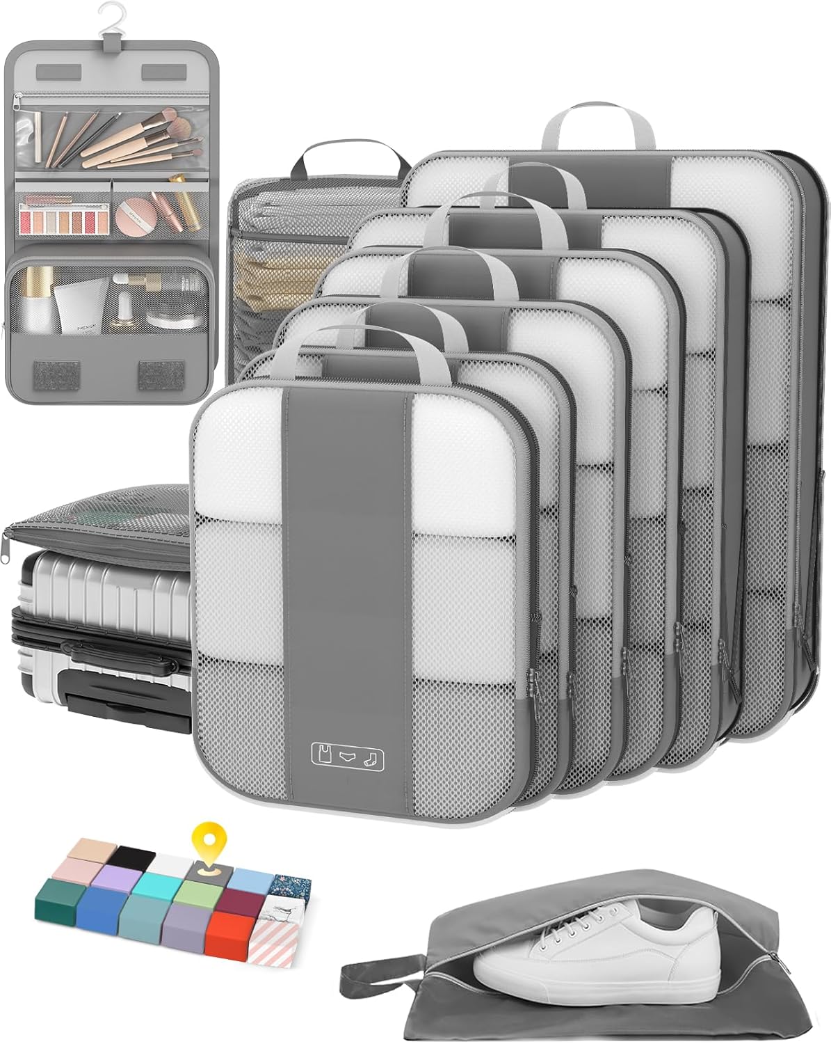10 Set Compression Packing Cubes for Travel Essentials,Compressible Expandable Packing Cubes for Suitcase,OlarHike Luggage Organizer Bags for Travel,Handy Helper for Organizing Clothes(Gray) - Roamly