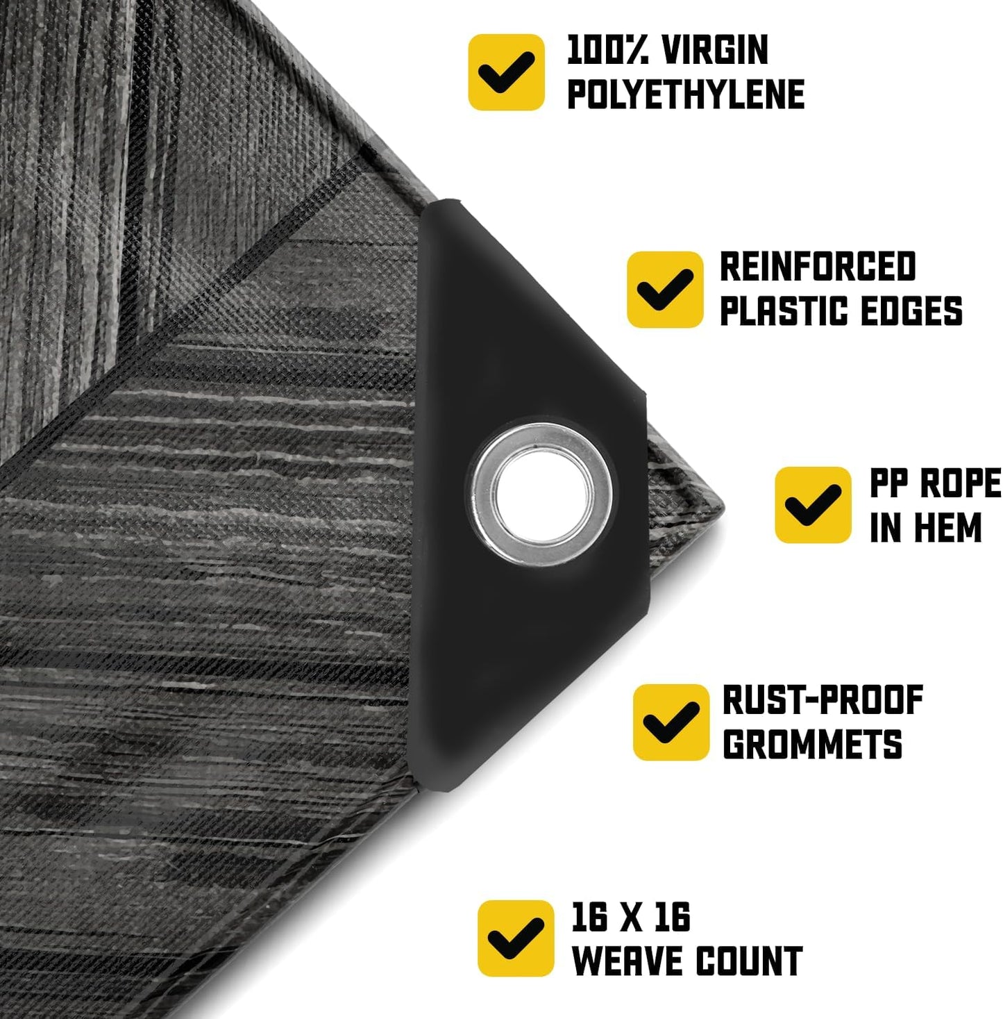 Core Tarps Extreme Heavy Duty 20 Mil Tarp Cover, Waterproof, UV Resistant, Rip and Tear Proof, Poly Tarpaulin with Reinforced Edges for Roof, Camping, Patio, Pool, Boat (Grey Wood/Black 20′ X 35′)