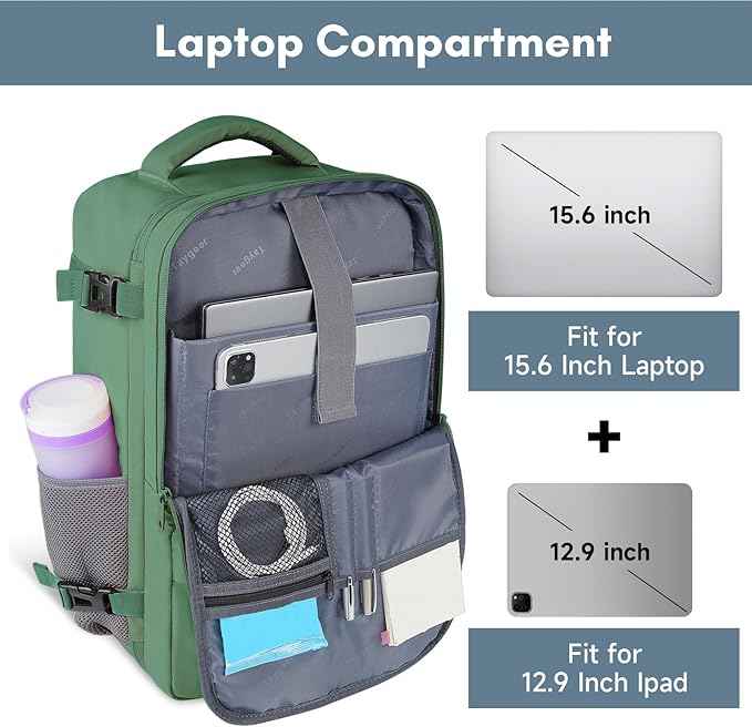 Taygeer Travel Backpack for Women Men, 40L Airline Approved Carry On Backpack with 17.3 inch Laptop Compartment, TSA Friendly Daypack, Backpack for Business Hiking Travel, Peridot Green