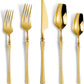 20-Piece Gold Silverware Set for 4,Modern 18/10 Stainless Steel Flatware Set,Unique Rustic Cutlery Utensils Set,Spoon and Fork Set for Home, Restaurant,Wedding,Mirror Polished,Dishwasher Safe