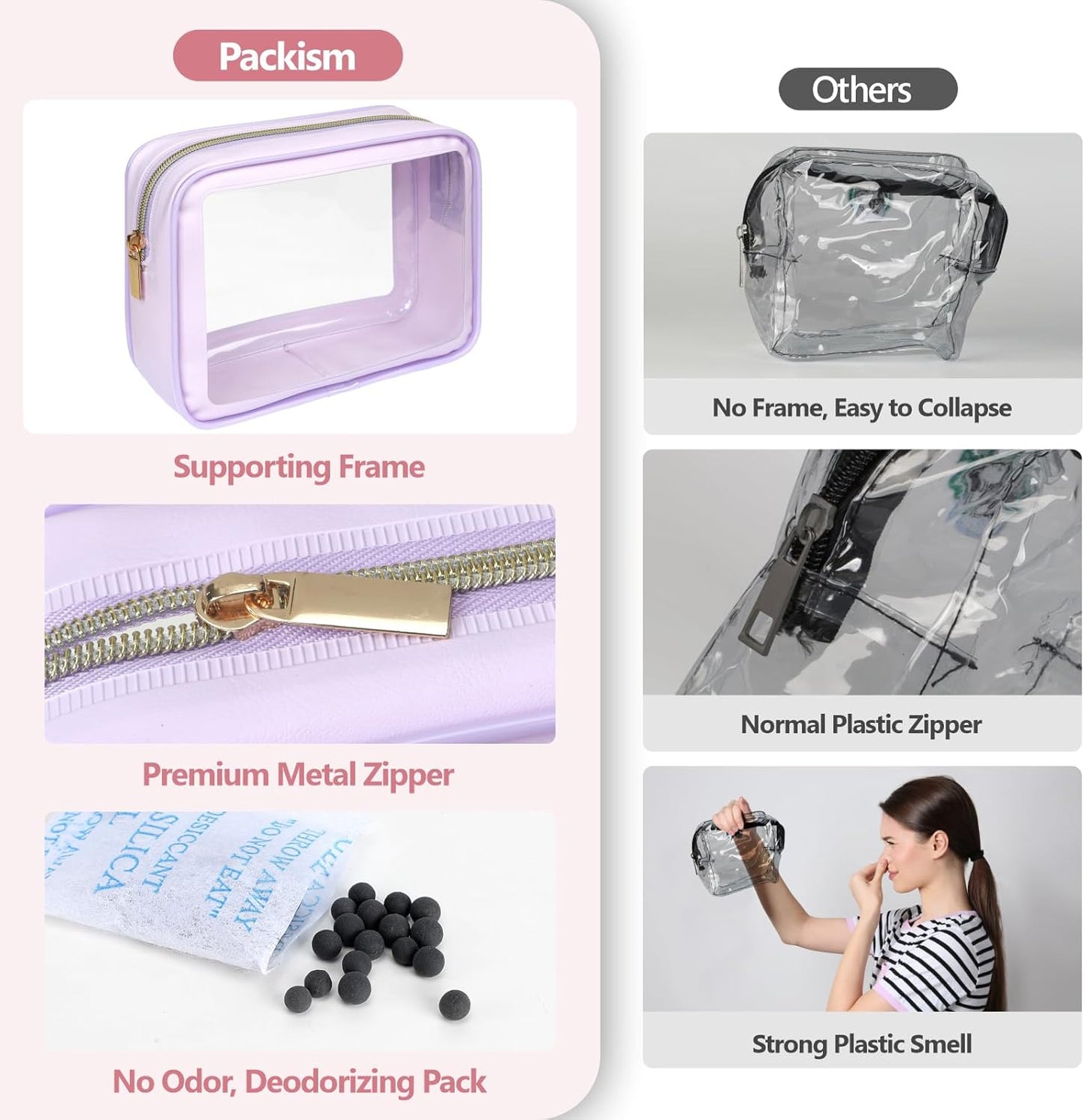PACKISM TSA Approved Toiletry Bag - Upgrade Color-Edged Clear Makeup Bags, Clear Toiletry Bags For Traveling Fits Various Storage Needs