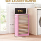 SOLEDI Slim Laundry Hamper with Lid, Narrow Laundry Basket with Removable Bags, Dirty Clothes Hamper with handle, Small Hamper perfect for Laundry room, Bathroom, Bedroom, Small spaces. 70L Pink