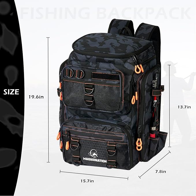 Fishing Backpack with Rod Holders,900D Oxford Water-Resistant Fishing Gear,42L Large Storage Tackle Bag for Men