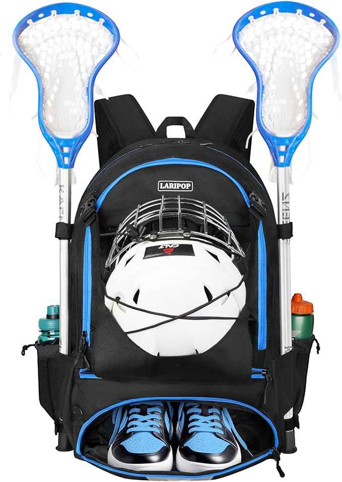 LARIPOP Lacrosse Bag Extra Large Backpack with Stick Holders & Helmet Compartment for Men Women Youth