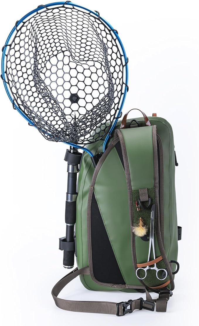 Goture Waterproof Fly Fishing Sling Pack, IPX8 840D TPU Fishing Sling Bag, 13L Tackle Backpack with Rod Holder,Airtight Zipper,Exhaust Valve,Adjustable Strap for Kayaking,Wadering,Hiking