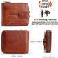 Men's brand buckle driver's license zipper genuine leather wallet, large capacity, multifunctional coin pocket (Yellowish brown)