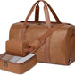 Wogarl 3PCS Leather Weekender Bag for Women Men Large Overnight Bag Travel Duffel Bag with Shoe Compartment Toiletry Packing Cube Carry On Bag Fit 21"" Laptop(Light Brown), YT042