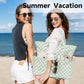 LEDAOU Large Beach Tote Bag Women Waterproof Sandproof Zipper Beach Tote Bag for Pool Gym Grocery Travel with Wet Pocket - Roamly