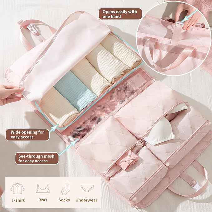 7-in-1 Travel Storage Bag, Foldable Hanging Packing Cube with Compartments for Clothes, Gray