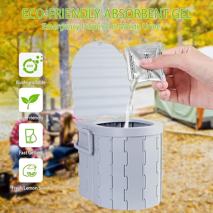 Portable Toilet Kit, Camping Toilet with Pop-Up Privacy Tent and Poo Gel Toilet Bags, Washable Portable Outdoor Showers Changing Rooms