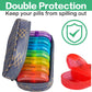 Serfeymi Weekly Travel Pill Organizer 2 Times A Day AM PM Upgraded Rainbow Pill Box 7 Day with Portable Zipper PU Leather Pill Case, Medicine Organizer for Pills, Vitamins, Fish Oils - Lines 01