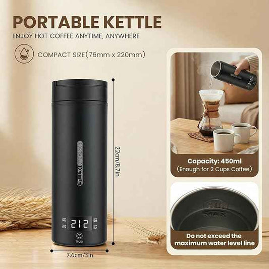 Portable Electric Kettle （120V）, Travel Tea Kettle, 316 Stainless Steel Premium Liner, 4-speed Temperature Adjustment with Auto Shut-off and Boil-Off Protection black