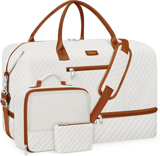 Weekender Bag for Women, Travel Duffel Bag Carry On Overnight Bag with Shoe Compartment Large Nylon Travel Weekend Tote Bag - Roamly