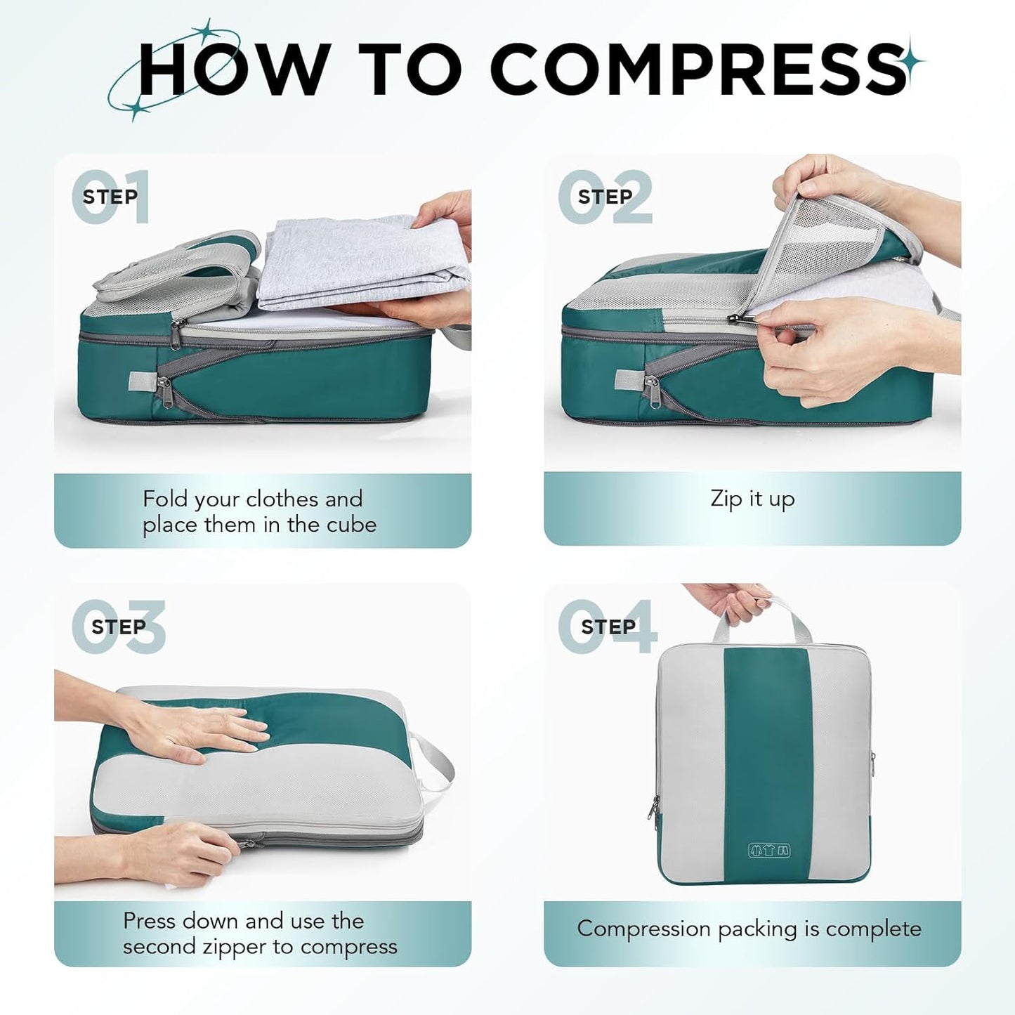 10 Set Compression Packing Cubes for Travel Essentials,Compressible Expandable Packing Cubes for Suitcase,OlarHike Luggage Organizer Bags,Handy Helper for Organizing Clothes(Dark Blue Green) - Roamly