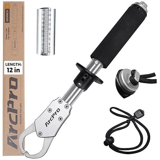 Fish Gripper with Scale, 12" Corrosion-Resistant Stainless Steel Fish Lip Gripper, 4.2mm Wide Opening, 40LB Load Capacity & Non-Slip 360° EVA Swivel Handle, Fish Grabber Tool for Saltwater