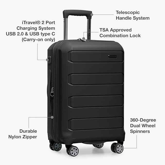 Traveler's Choice Pagosa Hardshell Expandable Luggage with Spinner Wheels, Black, 26-Inch Medium
