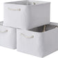 TheWarmHome Storage Basket for Gifts Empty - Large 3 Pack 15.7x11.8x8.2 inch Storage Basket for Organizing with Handles, Canves Storage Bins for Organizer Closet Toy Cubes Gift (White)