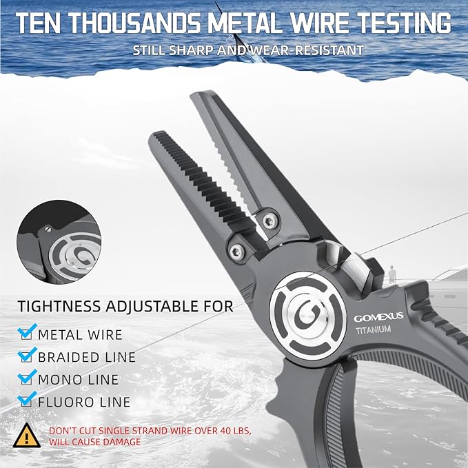 GOMEXUS Titanium Fishing Pliers 7.5'' with Side Cutters, Lanyard & Leather Sheath, Never Rust Hook Remover, Saltwater Resistant, Inshore & Nearshore Fishing (Offshore Straight Nose, 7.5 INCHES)