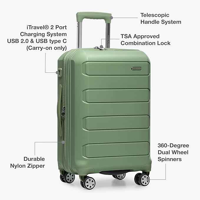 Traveler's Choice Pagosa Hardshell Expandable Luggage with Spinner Wheels, Green, 2-Piece Set (22/26)