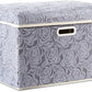 PRANDOM Larger Collapsible Storage Box with Lid [1-Pack] Fabric Decorative Storage Bin Cube Organizer Container Basket with Cover Handles for Bedroom Closet Living Room Gray 17.7x11.8x11.8 Inch
