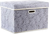 PRANDOM Larger Collapsible Storage Box with Lid [1-Pack] Fabric Decorative Storage Bin Cube Organizer Container Basket with Cover Handles for Bedroom Closet Living Room Gray 17.7x11.8x11.8 Inch