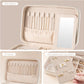 Lolalet Travel Jewelry Case for Women, Travel Jewelry Organizer Box with Mirror & Clear Storage Bag, Small Portable Traveling Earring Necklace Bracelet Ring Case, Bridesmaid Gifts -Medium, White