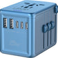 Universal Travel Adapter Offers 6.0A 3X 3.0A USB-C Ports, 2X 2.4A USB-A Ports and Multi AC Outlet, International Power Plug Adapter Worldwide Travel Charger for EU USA UK AUS (Blue)