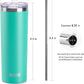 koodee 20 oz Skinny Tumbler (2 Pack) Stainless Steel Double Wall Insulated Water Tumbler Cup with Straw, Slim Travel for Women Diy Birthday Gift (Teal-Pink)