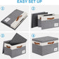Large Storage Bins with Lids, Foldable Fabric Storage Baskets with Lids, Sturdy Storage Boxes with Labels and 3 PU Handles for Closet Home Bedroom Office (26L, 3 Packs, Grey&White)