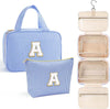 YOOLIFE Hanging Toiletry Bag Makeup Bag for Women Girls, Initial Toiletry Bag Cosmetic Bag, Personalized Birthday Gifts for Women Teen Girls, Letter A, Blue
