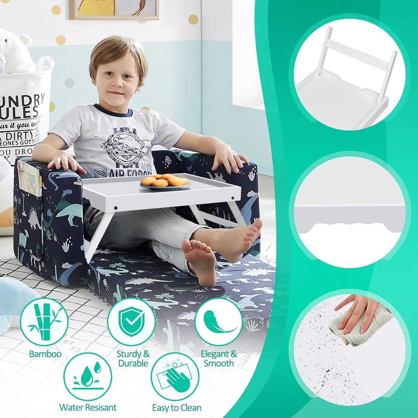Artmeer Bed Tray Table with Folding Legs,Bamboo Breakfast in Bed for TV Table, Laptop Computer Tray,Eating,Snack Tray (White) Extra-Large Size